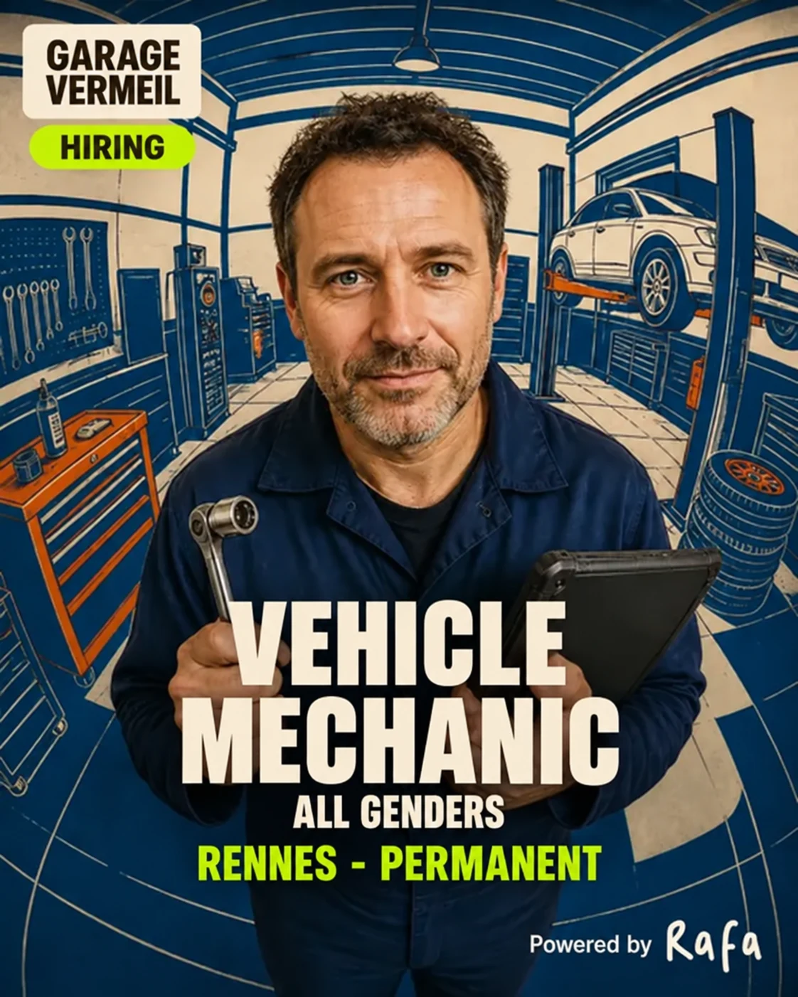 Vehicle mechanic ad, Garage Vermeil · Rennes