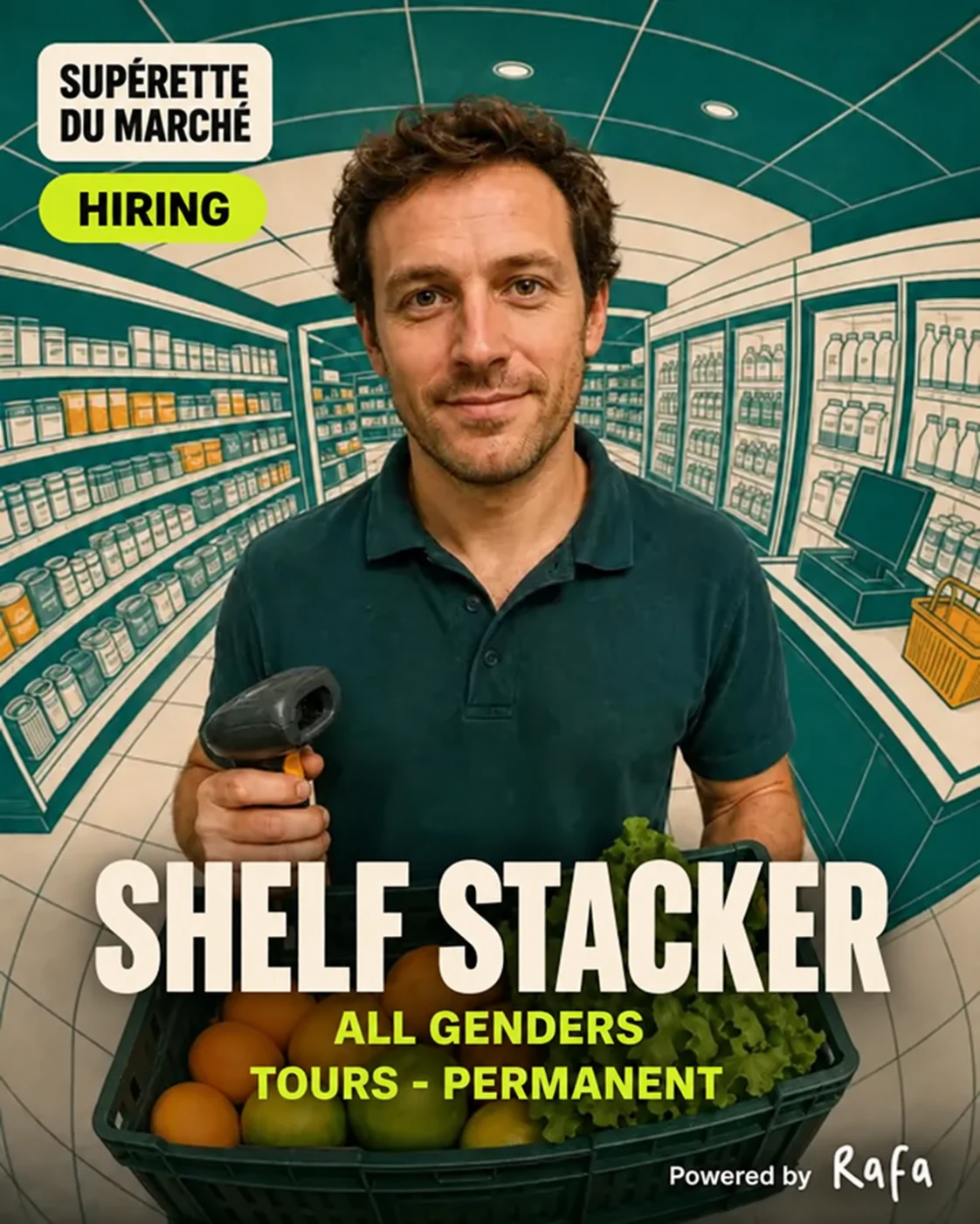 Shelf stacker ad, Supérette du Marché · Tours